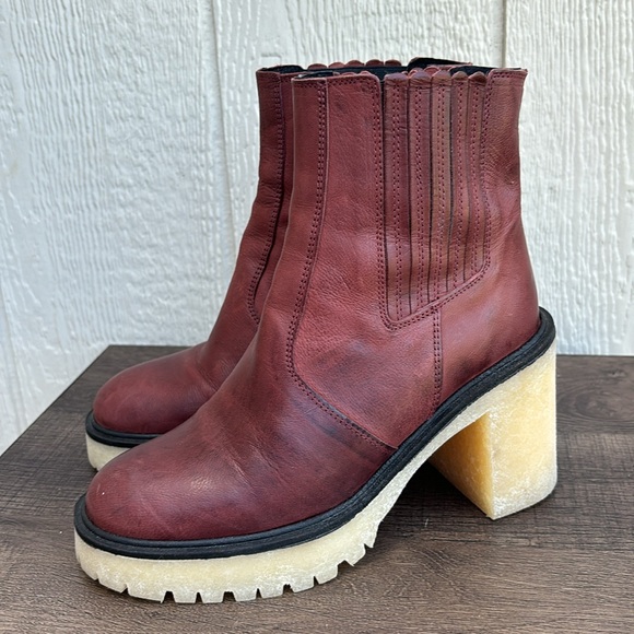 Free People James Leather Chelsea Boot cherry chocolate platform heel boots 37.5 - Picture 9 of 16